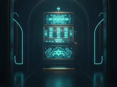 Altın çerçeveli slot makinesi, teal ışıklı salon