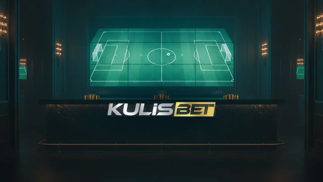 Kulisbet 963 numaralı adresin teal ışıklı bahis salonu: maç ekranları, siyah mermer bar ve altın jetonlar
